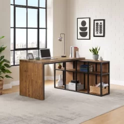 55" Lloyd Corner Desk With Storage Credenza Natural - Alaterre Furniture