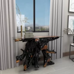 Contemporary Teak Wood Console Table Gold - Olivia & May -Luxe Living Interiors Shop GUEST 658ac839 01cc 4deb be9a d59da3478af3