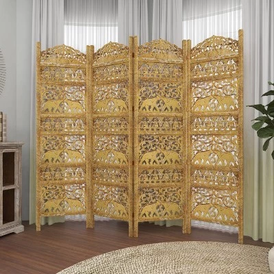Traditional 4 Panel Fine Carved Room Divider Screen Gold - Olivia & May 15 Traditional 4 Panel Fine Carved Room Divider Screen Gold - Olivia & May - Image 13