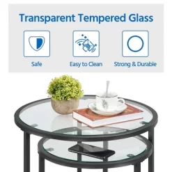 Yaheetech Round Nesting End Table Set With Metal Frame And Glass Top For Living Room -Luxe Living Interiors Shop GUEST 676a1f6a 349d 4f96 b649 523700eecbd8