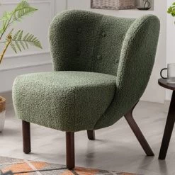 Modern Accent Chair Lambskin Wingback Tufted Side Chair With Solid Wood Legs-ModernLuxe -Luxe Living Interiors Shop GUEST 680269de 6b96 452d b0bb b433c2d77e93