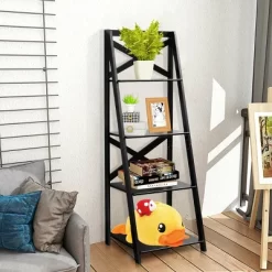 Costway 4-Tier Ladder Shelf Bookshelf Bookcase Storage Display Leaning Home Office Decor -Luxe Living Interiors Shop GUEST 68b77e9c 141f 415e b5dc 54e803070898