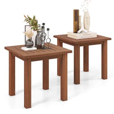 Tangkula 1PC/2PCS Patio Hardwood End Table Square Side Table With Slatted Tabletop Small Coffee Bistro Table Indoor Outdoor Side Table 11 Tangkula 1PC/2PCS Patio Hardwood End Table Square Side Table With Slatted Tabletop Small Coffee Bistro Table Indoor Outdoor Side Table - Image 9