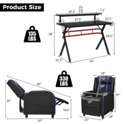 Costway Gaming Desk & Chair Set 48'' Computer Desk & Massage Recliner Chair Black + White/Blue/Pink/Red -Luxe Living Interiors Shop GUEST 695c1d5e b62a 48a7 ae57 4488f64ded49