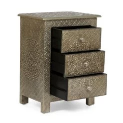 Deschutes Handcrafted Boho 3 Drawer Nightstand Silver - Christopher Knight Home 12 Deschutes Handcrafted Boho 3 Drawer Nightstand Silver - Christopher Knight Home -Luxe Living Interiors Shop GUEST 69a51a3c e316 4e53 b06c 61d64cbd8bae