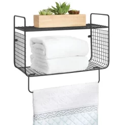 MDesign 2 Tier Storage Organizer Bath Shelf With Towel Bar, Wall Mount -Luxe Living Interiors Shop GUEST 6a0d07ab 5c9c 400d a477 81f9e3c18c08