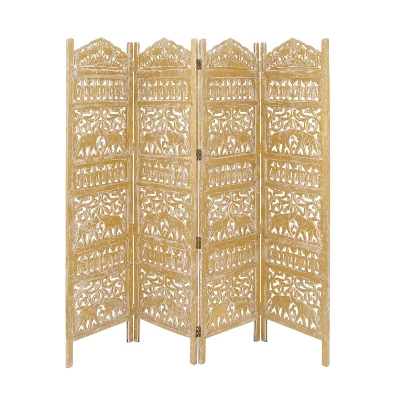 Traditional 4 Panel Fine Carved Room Divider Screen Gold - Olivia & May 3 Traditional 4 Panel Fine Carved Room Divider Screen Gold - Olivia & May