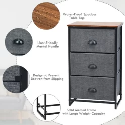 Costway 3 Drawer Nightstand Side Table Storage Tower Dresser Chest Home Office Furniture -Luxe Living Interiors Shop GUEST 6c751086 c909 4d60 bce0 125fcb87af0e
