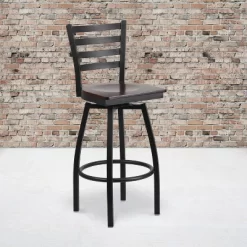 Flash Furniture Black Ladder Back Swivel Metal Barstool