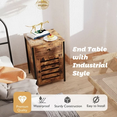 Costway Nightstand With Drawer Cabinet Adjustable Shelf Industrial Side Table Rustic 8 Costway Nightstand With Drawer Cabinet Adjustable Shelf Industrial Side Table Rustic - Image 6