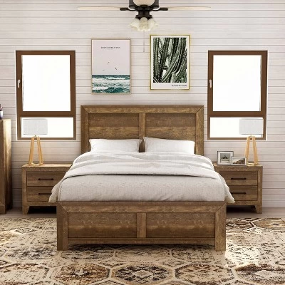 3pc Queen Quail Bedroom Set With 2 Nightstands Rustic Light Walnut - HOMES: Inside + Out 3 3pc Queen Quail Bedroom Set With 2 Nightstands Rustic Light Walnut - HOMES: Inside + Out