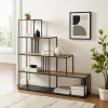 55.5" Modern 4 Shelf With Metal Bar Room Divider Bookcase Coastal Oak/Black - Saracina Home -Luxe Living Interiors Shop GUEST 71d9f044 a019 4b83 b8c8 118205910759