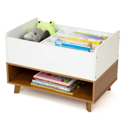 Morgan Mid-Century Bookshelf Caddy And Toy Storage With Shelf Wood/White - Humble Crew 3 Morgan Mid-Century Bookshelf Caddy And Toy Storage With Shelf Wood/White - Humble Crew