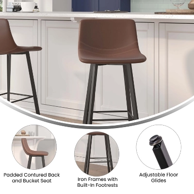 Merrick Lane Set Of 2 Modern Upholstered Stools With Contoured, Low Back Bucket Seats And Iron Frames 4 Merrick Lane Set Of 2 Modern Upholstered Stools With Contoured, Low Back Bucket Seats And Iron Frames - Image 2
