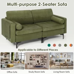 Costway Modern Loveseat 2-Seat Sofa Couch W/ 2 Bolsters & Side Storage Pocket Army Green -Luxe Living Interiors Shop GUEST 72424d35 16e0 4e44 8d80 d1d15a60819a