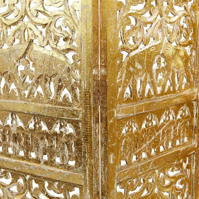 Traditional 4 Panel Fine Carved Room Divider Screen Gold - Olivia & May 6 Traditional 4 Panel Fine Carved Room Divider Screen Gold - Olivia & May - Image 4