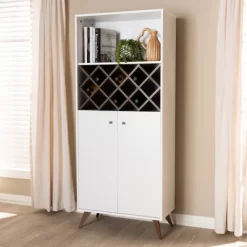 Baxton Studio Serafino And Walnut Finished Wood Wine Cabinet White/Brown - BaxtonStudio -Luxe Living Interiors Shop GUEST 76e08fd3 32c8 4fc5 b27f f5523191e41c