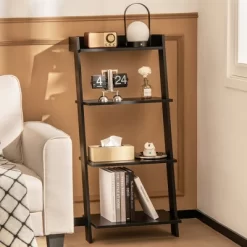 Costway 4-Tier Ladder Shelf Leaning Bookshelf WithAnti-falling Baffle Wood Bookcase Black/White 15 Costway 4-Tier Ladder Shelf Leaning Bookshelf WithAnti-falling Baffle Wood Bookcase Black/White -Luxe Living Interiors Shop GUEST 76fc9d41 03b9 487d 835d 91d8839a0474