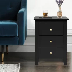 Costway Nightstand End Beside Sofa Table Cabinet W/ 3 Drawers Bedroom Furniture Black -Luxe Living Interiors Shop GUEST 7831b0ae 6a81 4b6b a8ae 50cf48a4bf16