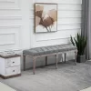 HOMCOM Sitting Bench Tufted Upholstered Fabric Ottoman With Rubberwood Legs For Living Room, Bedroom, Hallway, Grey