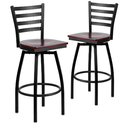 Emma And Oliver 2 Pack Ladder Back Swivel Metal Barstool 6 Emma And Oliver 2 Pack Ladder Back Swivel Metal Barstool - Image 4