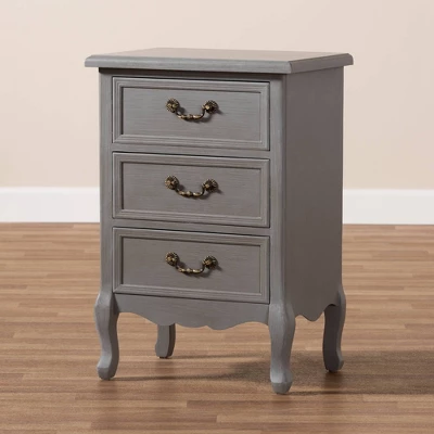 3 Drawer Capucine Finished Wood Nightstand Gray - Baxton Studio 5 3 Drawer Capucine Finished Wood Nightstand Gray - Baxton Studio - Image 3