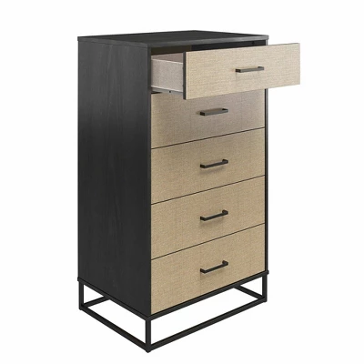 Kelly 5 Drawer Dresser Faux Rattan/Black Oak - Novogratz 6 Kelly 5 Drawer Dresser Faux Rattan/Black Oak - Novogratz - Image 4