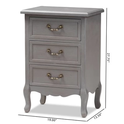 3 Drawer Capucine Finished Wood Nightstand Gray - Baxton Studio 6 3 Drawer Capucine Finished Wood Nightstand Gray - Baxton Studio - Image 4