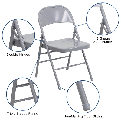 Flash Furniture 2 Pack HERCULES Series Triple Braced & Double Hinged Metal Folding Chair 4 Flash Furniture 2 Pack HERCULES Series Triple Braced & Double Hinged Metal Folding Chair - Image 2