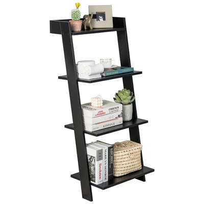 Costway 4-Tier Ladder Shelf Leaning Bookshelf WithAnti-falling Baffle Wood Bookcase Black/White 12 Costway 4-Tier Ladder Shelf Leaning Bookshelf WithAnti-falling Baffle Wood Bookcase Black/White - Image 10