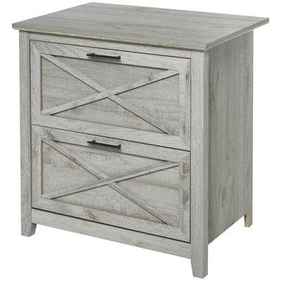 HOMCOM Retro Wooden 2-Drawer Lateral File Chest Cabinet Pedestal For Document Storage With Hanging Bar For Letter/Legal Size, Gray 5 HOMCOM Retro Wooden 2-Drawer Lateral File Chest Cabinet Pedestal For Document Storage With Hanging Bar For Letter/Legal Size, Gray - Image 3