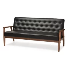 Sorrento Mid-Century Retro Modern Faux Leather Upholstered Wooden 3 Seater Sofa - Baxton Studio -Luxe Living Interiors Shop GUEST 820a3a0b ab24 438c a1ec 1f99ad811f39