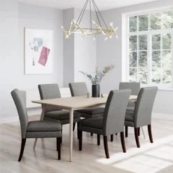 Set Of 2 Cale Upholstered Dining Chairs Gray Linen With Dark Base - Room & Joy