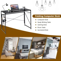 Costway Folding Computer Desk Writing Study Table W/6 Hooks Home Office BlackRustic BrowBrown Natural -Luxe Living Interiors Shop GUEST 843c72e9 2b9c 4bf9 a15b dadaffa83fdc