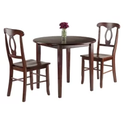 3pc Clayton Drop Leaf Dining Sets With 2 Keyhole Back Chairs Walnut - Winsome