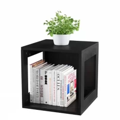 Hastings Home End Table, Stackable Modular Cube With Open Sides, Black
