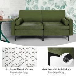 Costway Modern Loveseat 2-Seat Sofa Couch W/ 2 Bolsters & Side Storage Pocket Army Green -Luxe Living Interiors Shop GUEST 873424a2 d3e9 4c6a a17c 5aa61ba46fd0