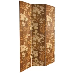 6" Double Sided Wood Inlay Pattern Canvas Room Divider Brown - Oriental Furniture -Luxe Living Interiors Shop GUEST 87b7296f 4c42 4f09 9701 52c2452ac138