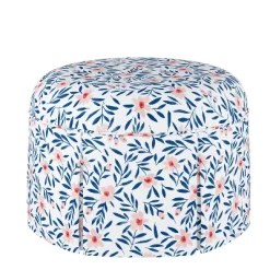 Jenny Round Skirted Ottoman Fiona Floral Porcelain Blush - Skyline Furniture