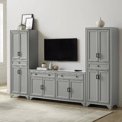 3pc Tara Entertainment Set With Closed Storage Distressed Gray - Crosley 3 3pc Tara Entertainment Set With Closed Storage Distressed Gray - Crosley