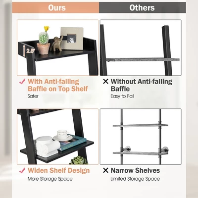 Costway 4-Tier Ladder Shelf Leaning Bookshelf WithAnti-falling Baffle Wood Bookcase Black/White 11 Costway 4-Tier Ladder Shelf Leaning Bookshelf WithAnti-falling Baffle Wood Bookcase Black/White - Image 9