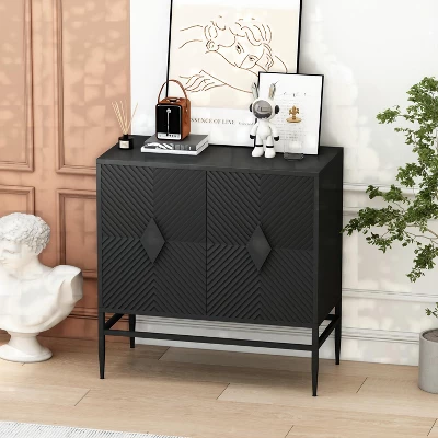 Cierra 31.50" W Modern 2 Diamond Doors Wooden Cabinet With Featuring Two-Tier Storage-Maison Boucle 12 Cierra 31.50" W Modern 2 Diamond Doors Wooden Cabinet With Featuring Two-Tier Storage-Maison Boucle - Image 10