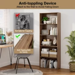 Costway 5-Shelf Storage Bookcase Stand Modern Multi-Functional Display Cabinet Walnut -Luxe Living Interiors Shop GUEST 8e4f84b4 4e50 43f9 ac05 cb662d269046