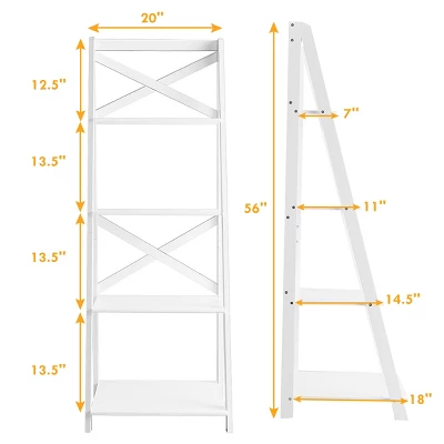Costway 4-Tier Ladder Shelf Bookshelf Bookcase Storage Display Plant Leaning Shelf White 3 Costway 4-Tier Ladder Shelf Bookshelf Bookcase Storage Display Plant Leaning Shelf White