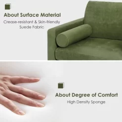 Costway Modern Loveseat 2-Seat Sofa Couch W/ 2 Bolsters & Side Storage Pocket Army Green -Luxe Living Interiors Shop GUEST 8f45d008 cb80 4f33 b361 de37c5f91641