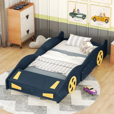 Race Car-Shaped Platform Bed With Wheels And Storage - ModernLuxe 3 Race Car-Shaped Platform Bed With Wheels And Storage - ModernLuxe