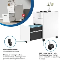 Mount-It! Mobile File Pedestal Cabinet With 3 Drawers & Lock | Slim Design Under Desk Storage & Organizer For Files, Folders & Office Supplies | White -Luxe Living Interiors Shop GUEST 90b2fa81 9d6e 4300 bb18 9a75f5f49ca5