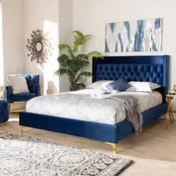 Valery Velvet Platform Bed With Gold - Finished Legs - Baxton Studio 13 Valery Velvet Platform Bed With Gold - Finished Legs - Baxton Studio -Luxe Living Interiors Shop GUEST 90bf707f 1811 498a b525 44dc402b05bd