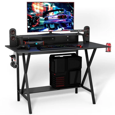 Costway Gaming Desk All-In-One Professional Gamer Desk Cup Headphone Holder Power Strip 3 Costway Gaming Desk All-In-One Professional Gamer Desk Cup Headphone Holder Power Strip