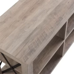 58" Open Back TV Stand In Gray Oak Wood With Metal Black Accents - Henn&Hart -Luxe Living Interiors Shop GUEST 91244940 2784 4beb a4c7 2ba6eb38acd7